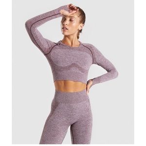 Set Gymshark Athletic Set Crop Top Leggings Long sleeve Thumbholes